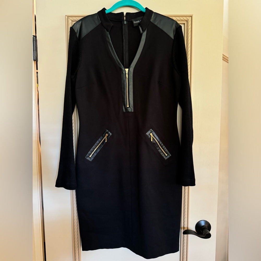 Frank Lyman ladies size 8 black dress with faux leather details